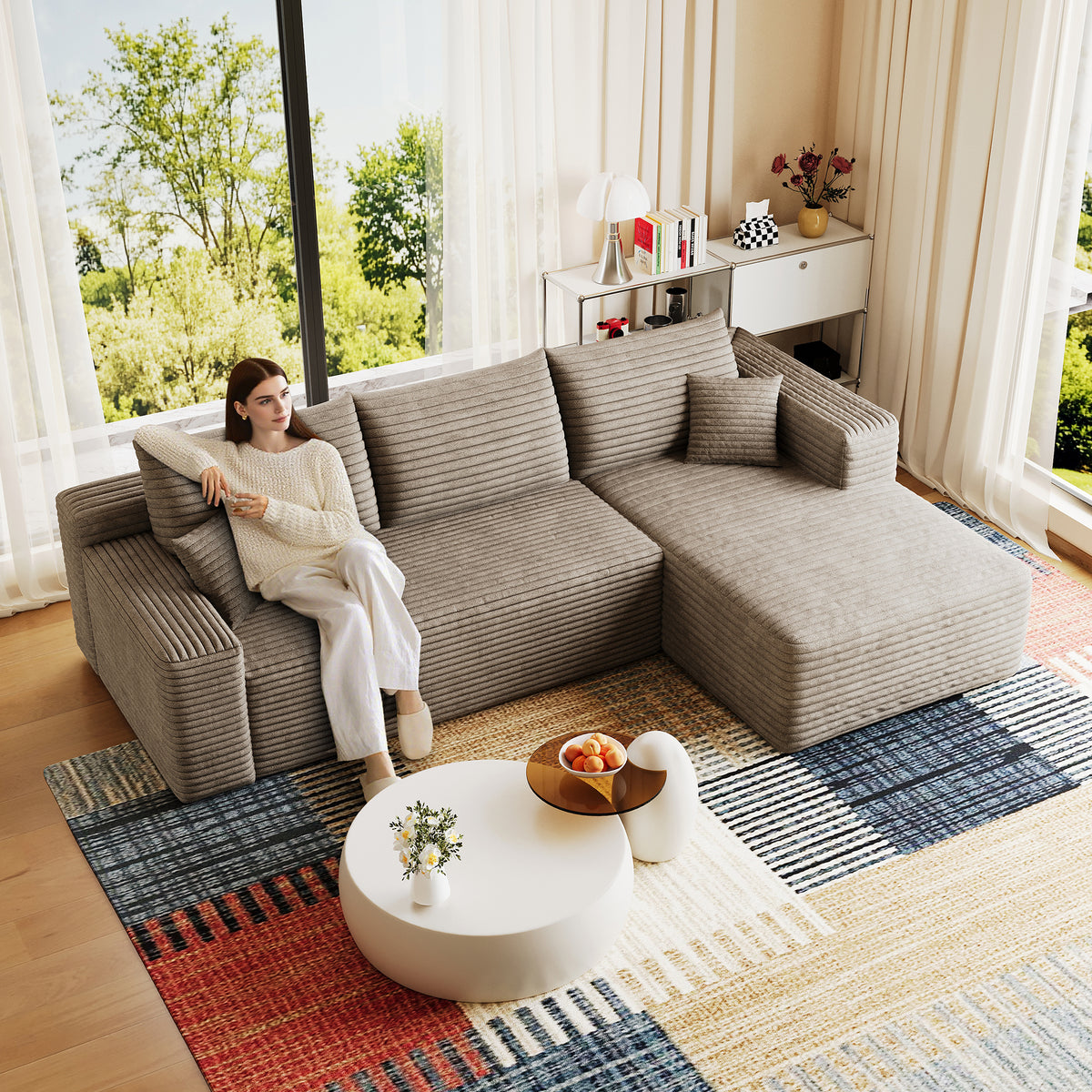 Cloud Sectional Sofa 95 in, Camel Corduroy, photo 3