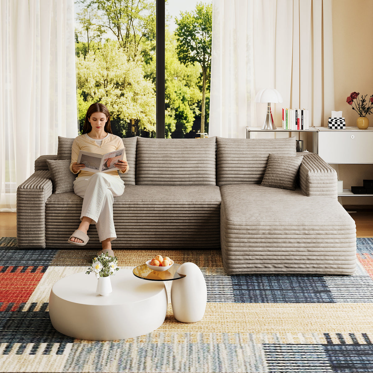 Cloud Sectional Sofa 95 in, Camel Corduroy, photo 1