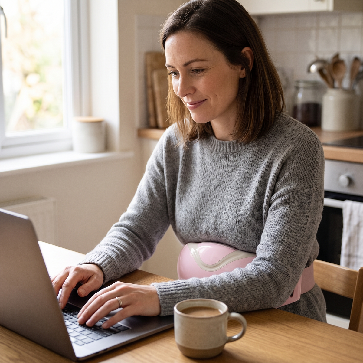 Woman wearing the waist belt while working