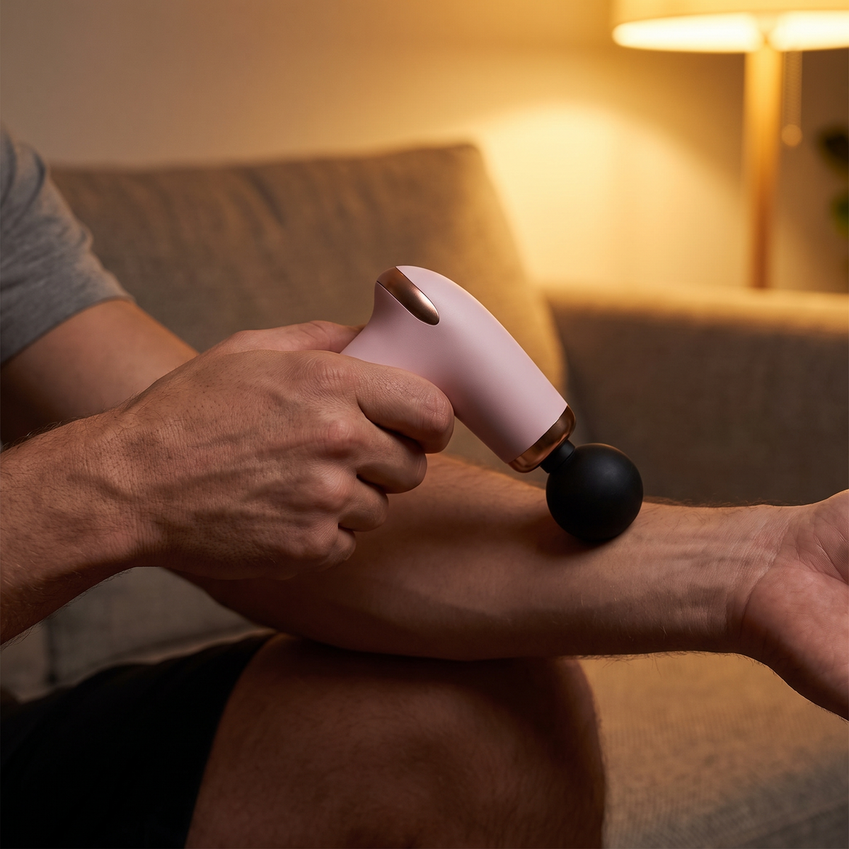 Pink mini massage gun in hand