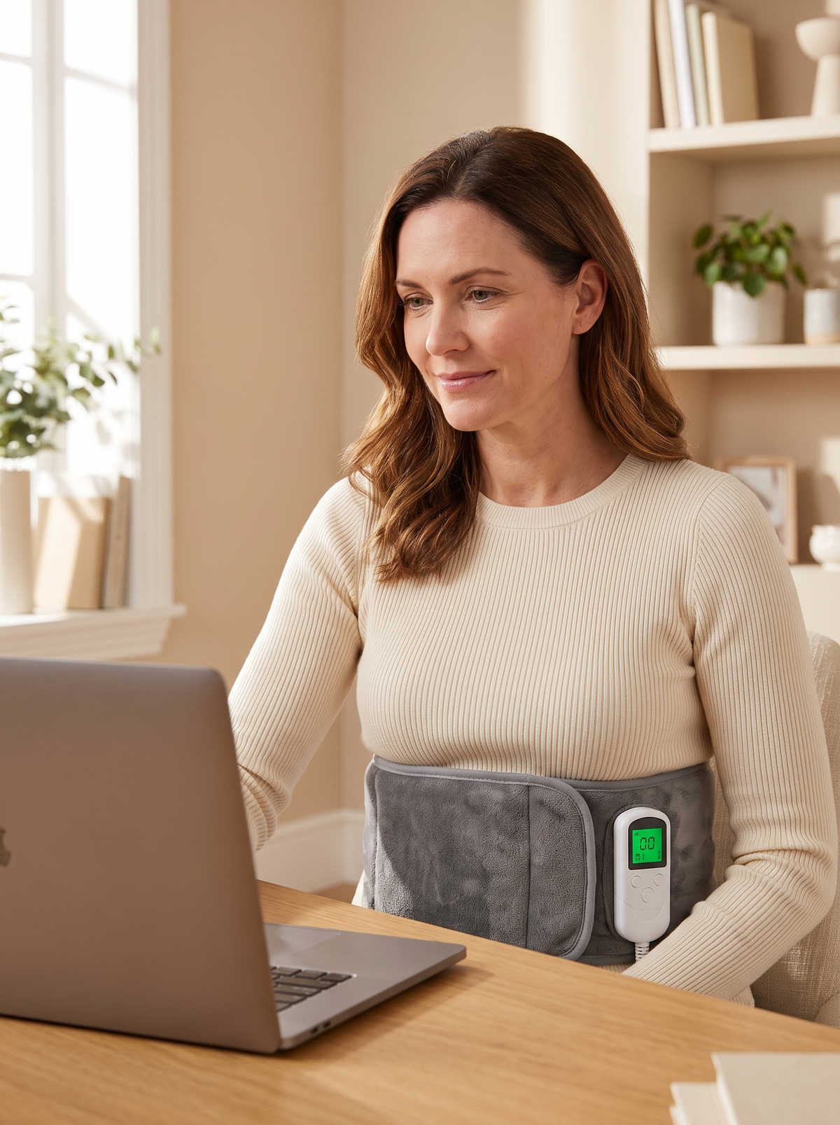 Cordless Back Heating Pad with Pulse Massage in use