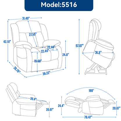Power Lift Recliner with Massage & Lumbar Heat, Grey, photo 2