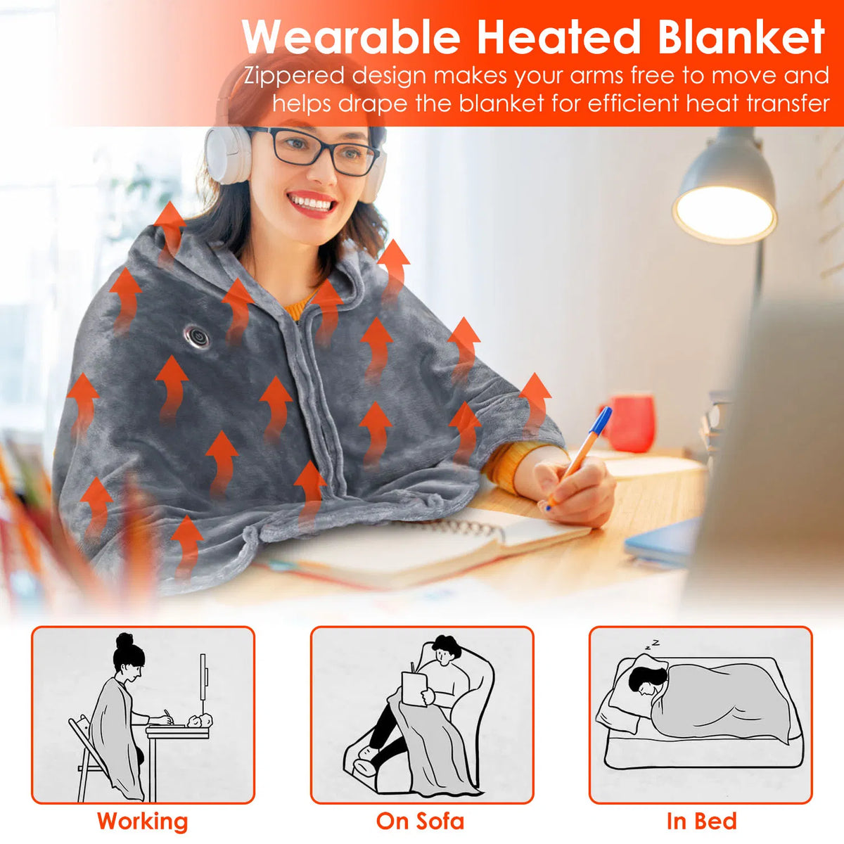 Wearable USB Heated Shawl with Zipper, photo 2