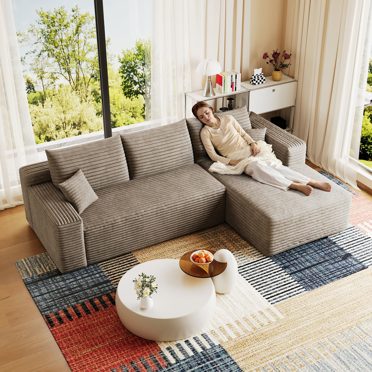 Cloud Sectional Sofa 95 in, Camel Corduroy, photo 4