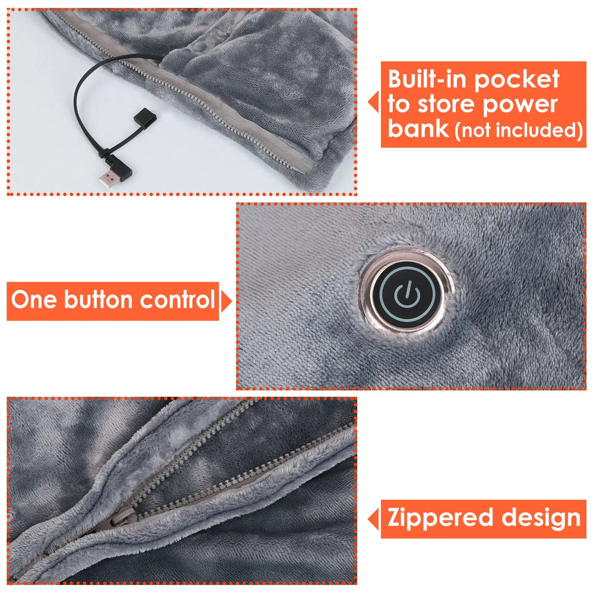 Wearable USB Heated Shawl with Zipper, photo 5
