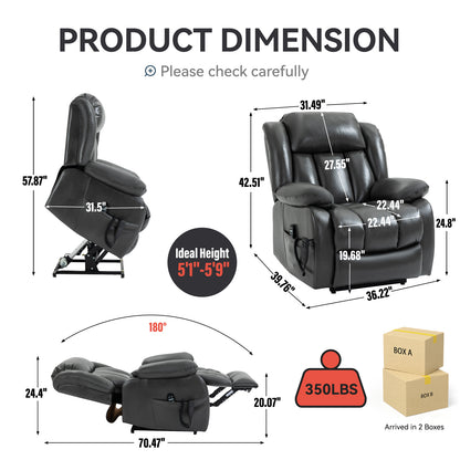 Power Lift Recliner with Massage & Lumbar Heat, Grey, photo 3