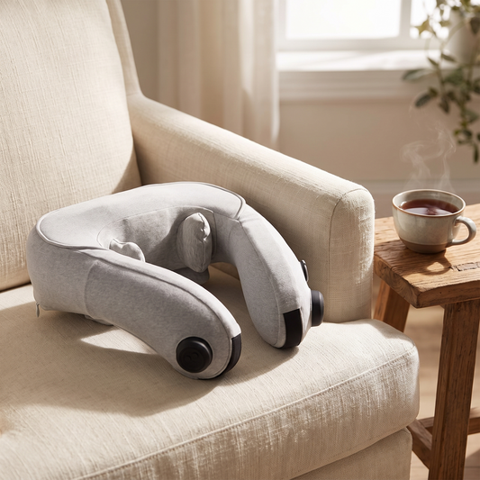 Inflatable neck massager on an armchair