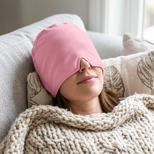 Woman relaxing with the cooling head wrap