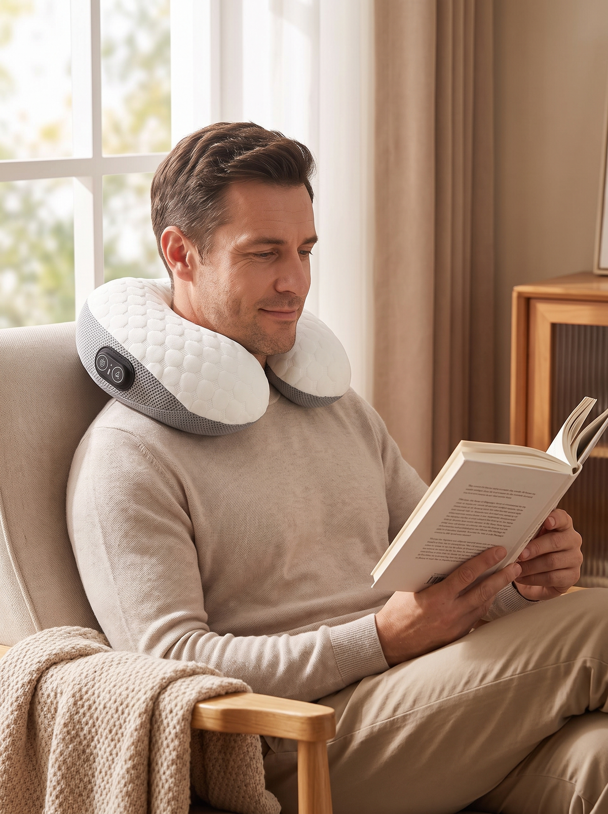 Relaxing with the Electric Neck Pillow