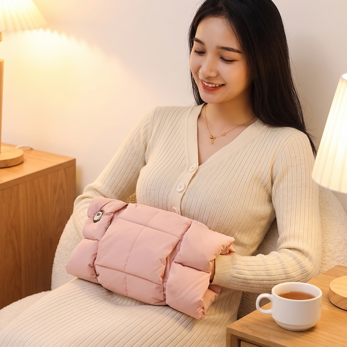 Rechargeable Hand Warmer Heating Pad in use