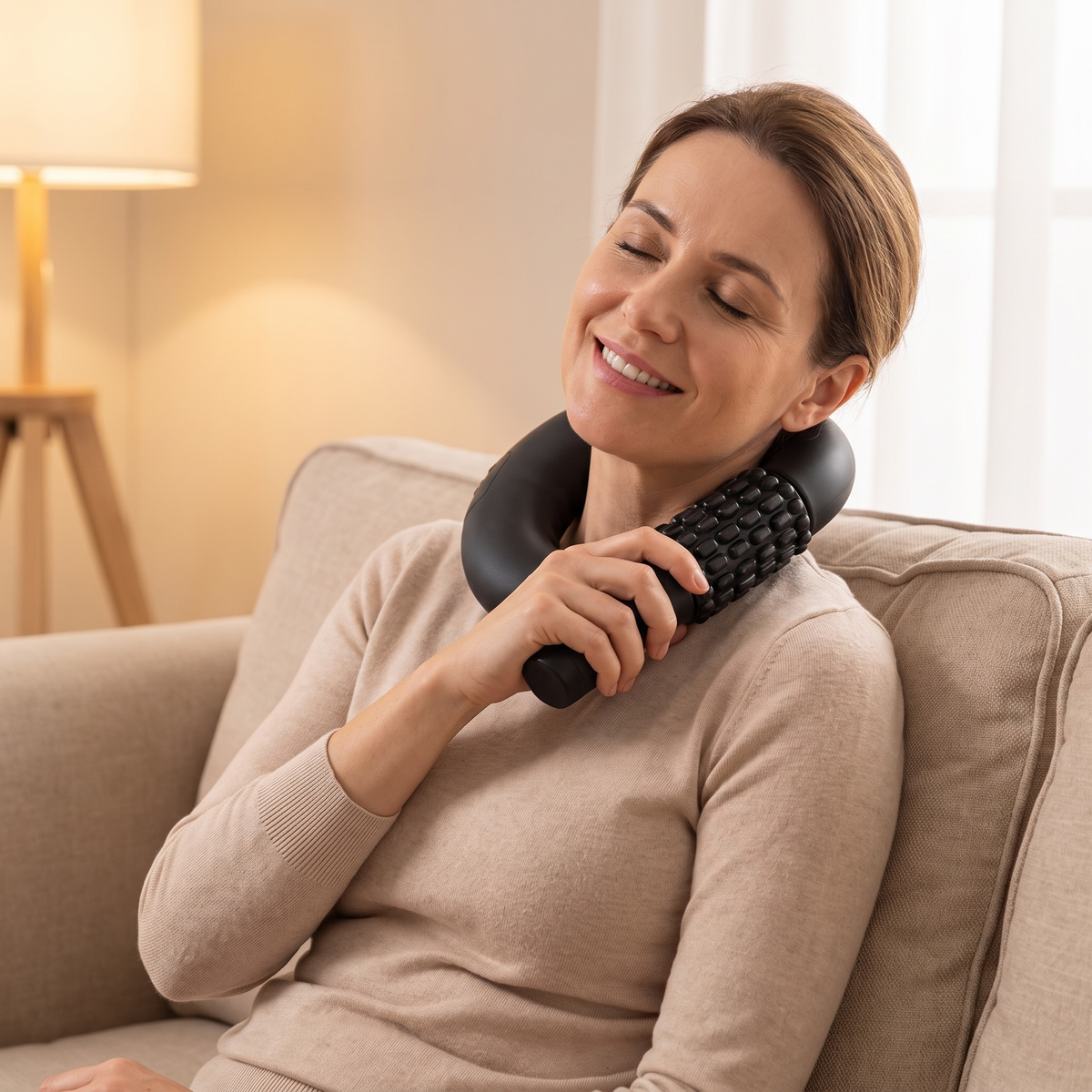 Neck & Shoulder Roller Massager in use