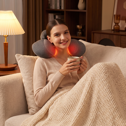 Heated Vibrating Neck Pillow in use