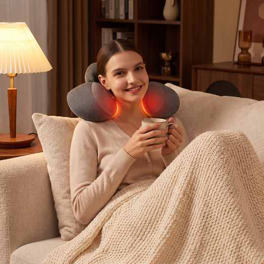 Heated Vibrating Neck Pillow in use