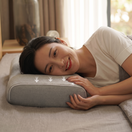 Knitted Memory Foam Pillow in use