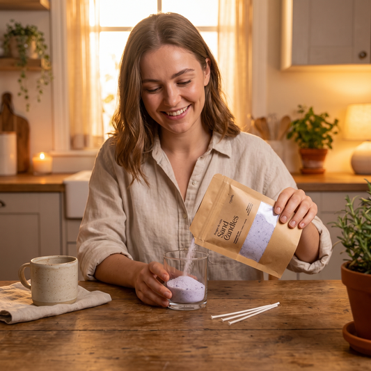DIY Sand Art Candle Kit in use