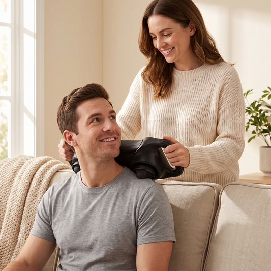 Dual-Head Massage Gun in use
