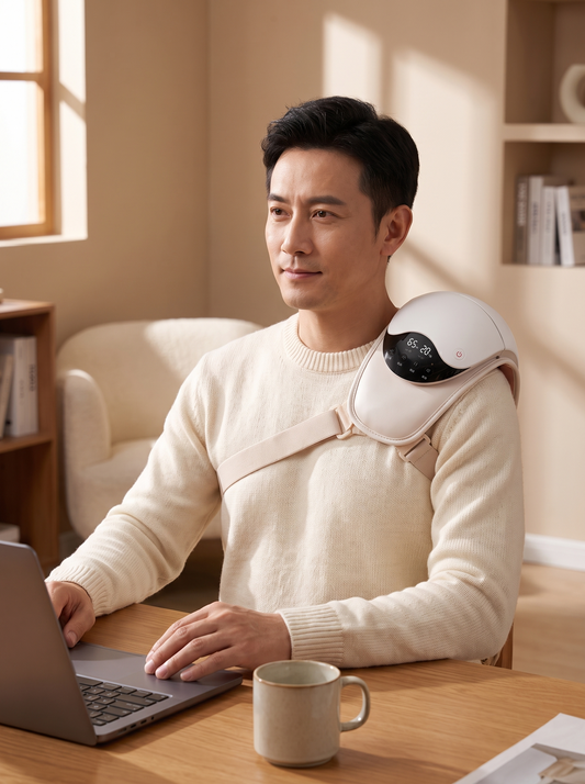 Heated Air Compression Shoulder Massager in use