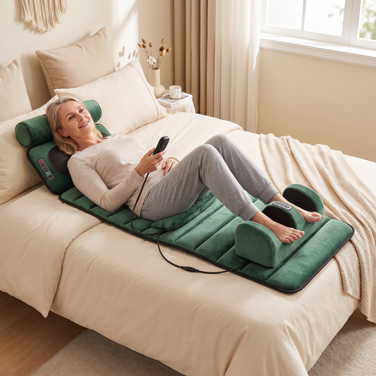 Full Body Massage Mat with Neck & Foot Massagers in use