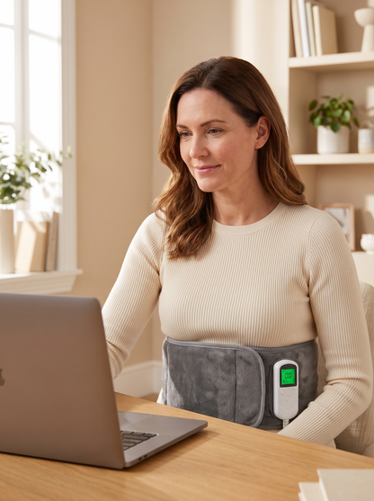 Cordless Back Heating Pad with Pulse Massage in use