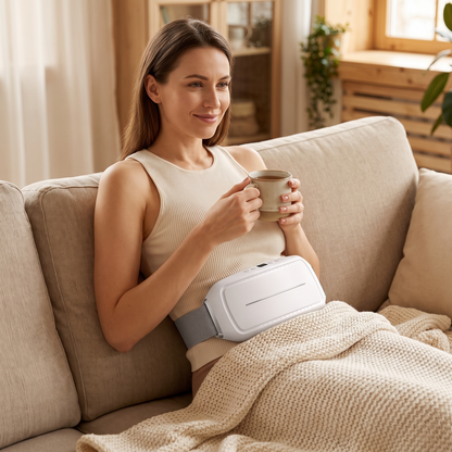 Cordless heated belt massager worn around the waist