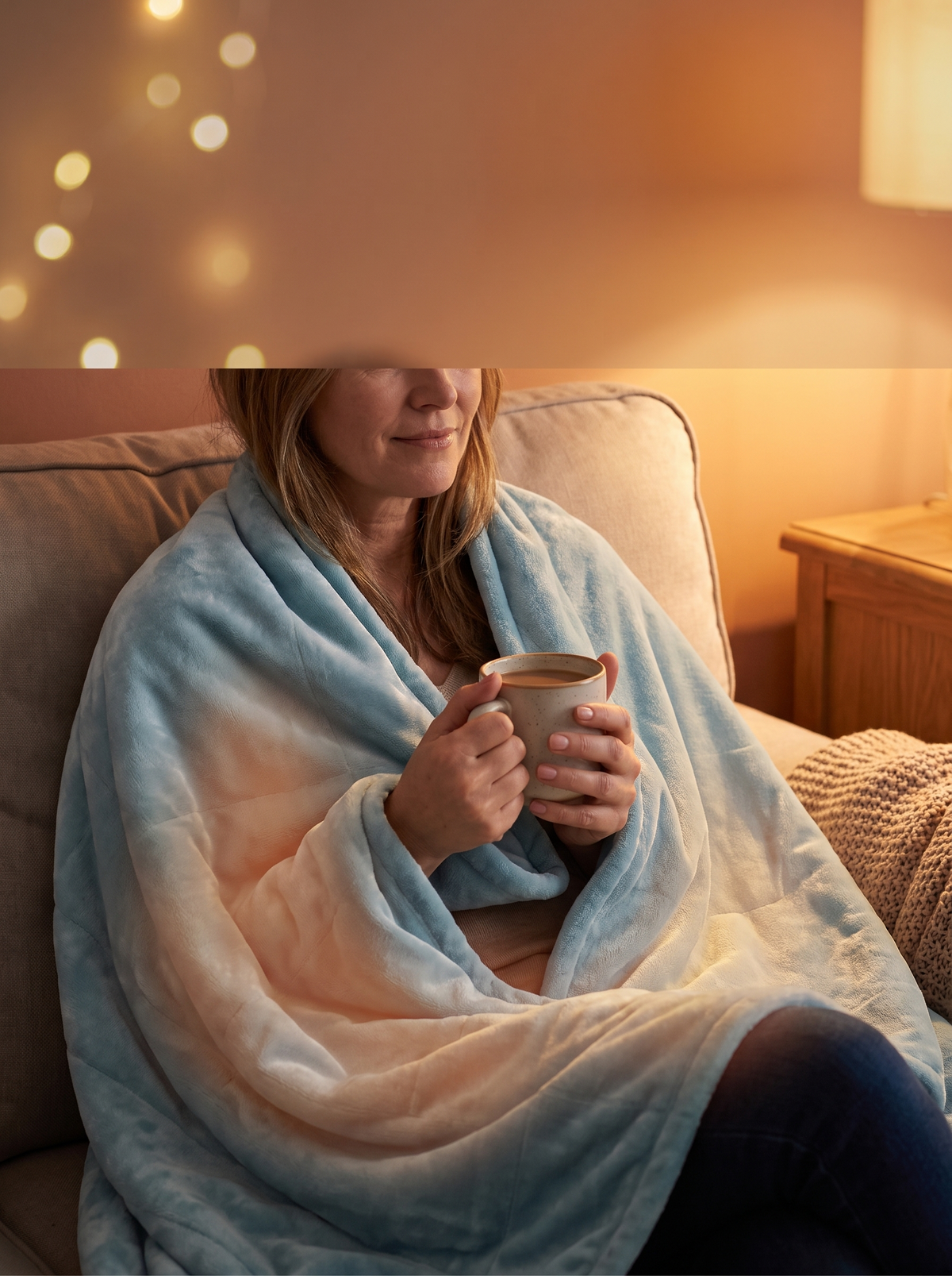 Cozy evening under a heated blanket