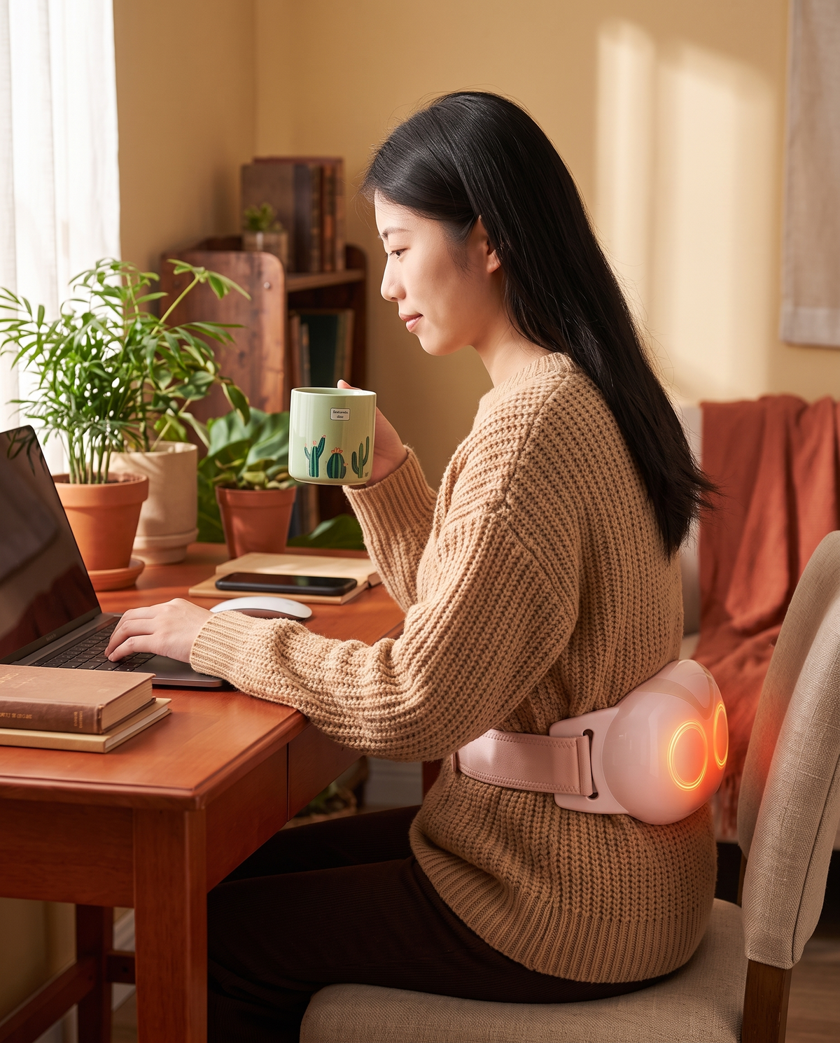 Heated waist belt at the desk